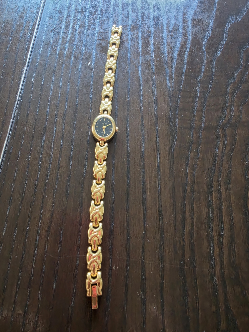 Gold-Tone Women's Linked Bracelet Watch with Black Dial